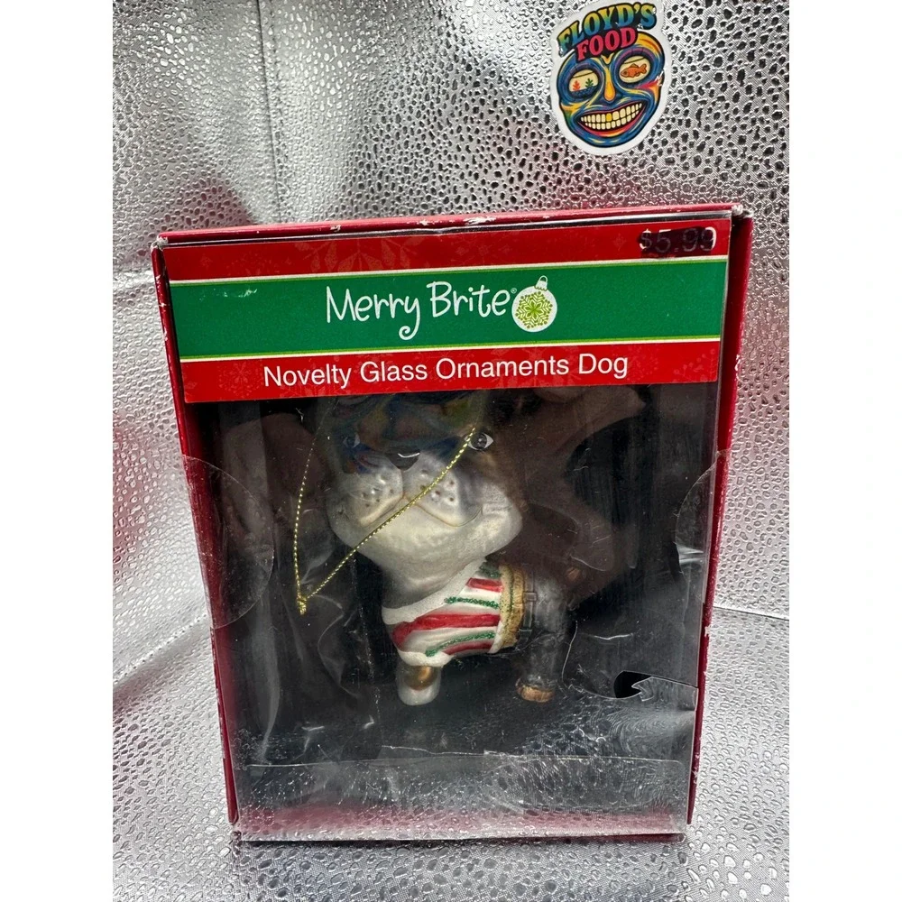 Merry Brite‎ Novelty Glass Dog Ornament Christmas Holiday Festive
